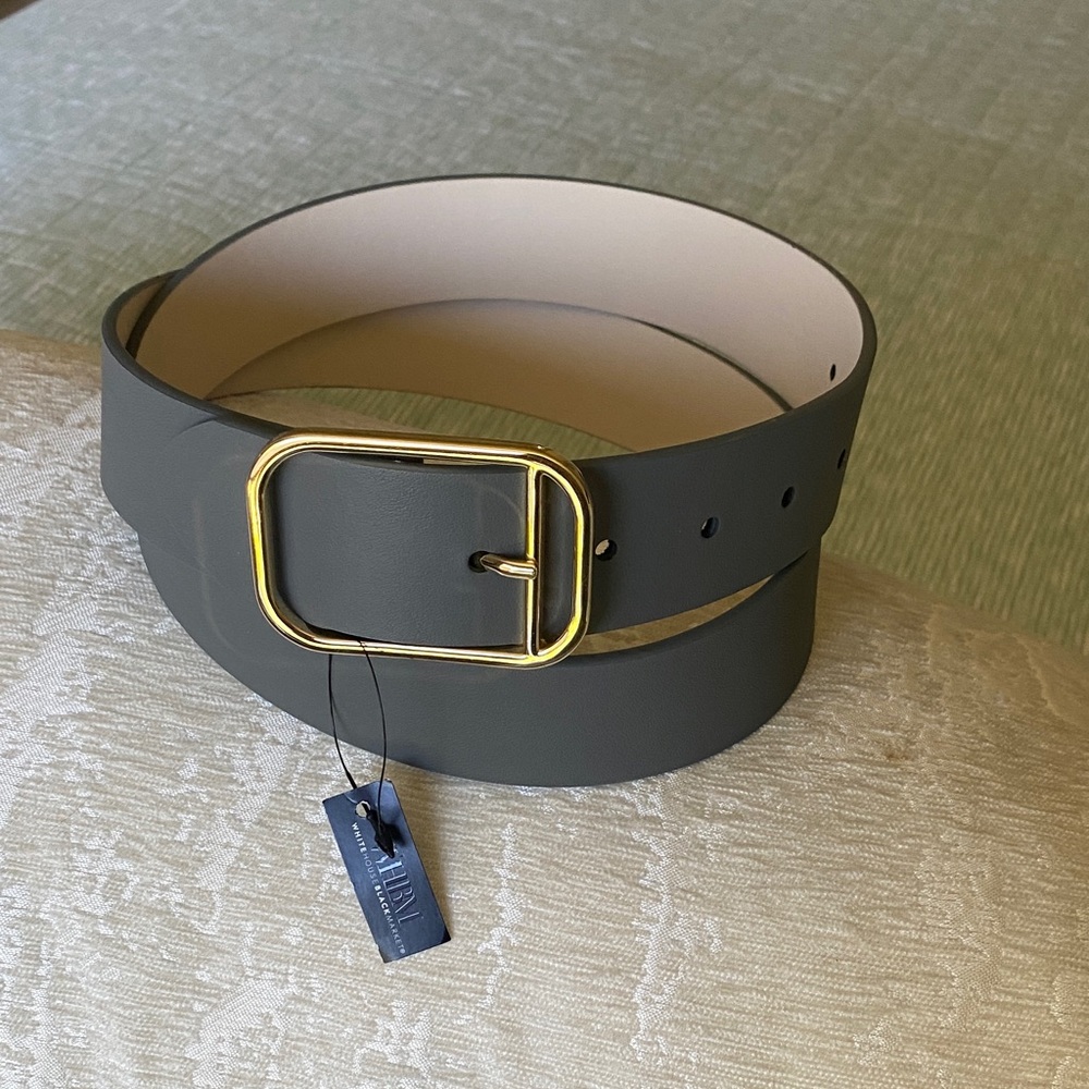 White House Black Market Gray Suede Belt with Gold Buckle